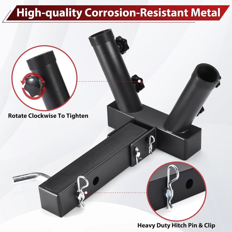 GADFISH Trailer Hitch Flagpole Mount, 2 Mounting Options US Flag Hitch Mount, Universal Flag Hitch Mount for All 2" Receiver, Trailer Hitch Flag Pole Holder for Driving, Black (for 2 Flagpoles) - Image 2